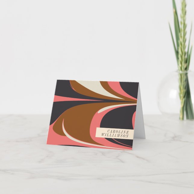 Retro Abstract Name Stationery Mid Century Style Note Card (Front)