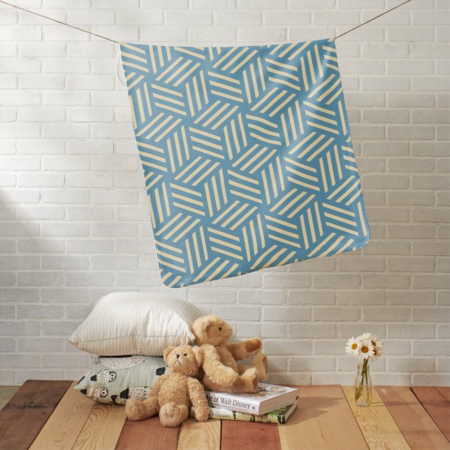Retro Abstract Optical Illusion Cubes Pattern Blue Baby Blanket (In Situ)