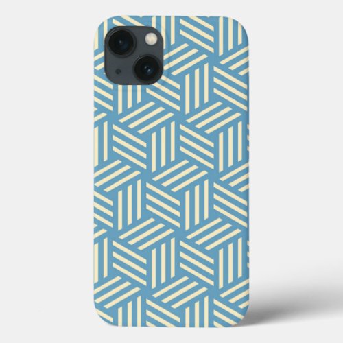 Retro Abstract Optical Illusion Cubes Pattern Blue iPhone 13 Case