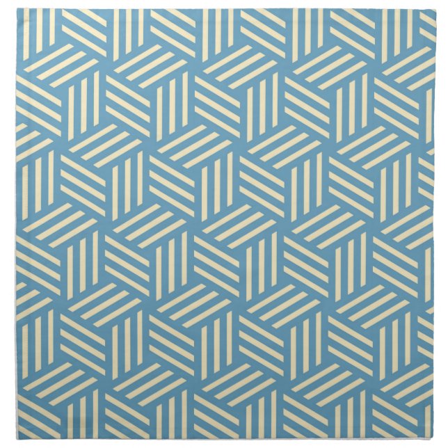 Retro Abstract Optical Illusion Cubes Pattern Blue Cloth Napkin (Front)