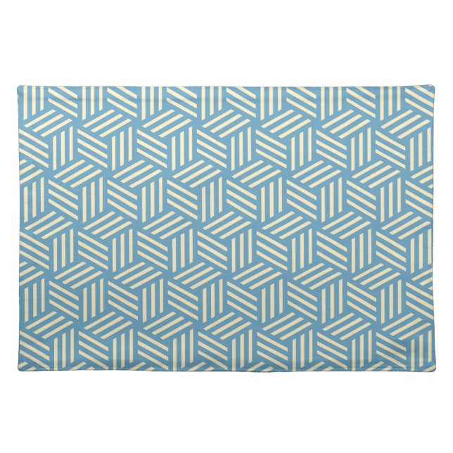 Retro Abstract Optical Illusion Cubes Pattern Blue Cloth Placemat (Front)