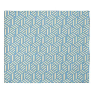 Retro Abstract Optical Illusion Cubes Pattern Blue Duvet Cover