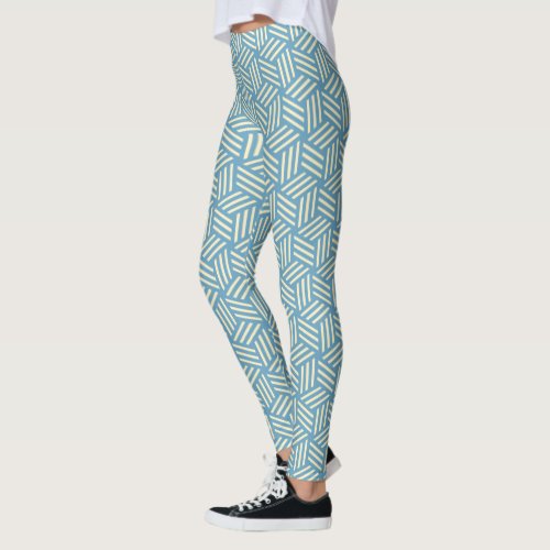 Retro Abstract Optical Illusion Cubes Pattern Blue Leggings