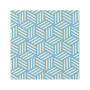 Retro Abstract Optical Illusion Cubes Pattern Blue Metal Print