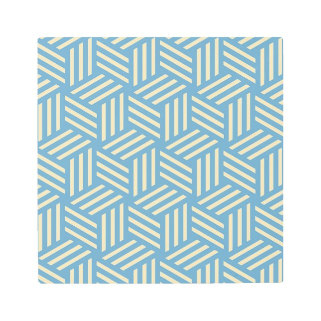 Retro Abstract Optical Illusion Cubes Pattern Blue Metal Print (Front)