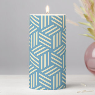 Retro Abstract Optical Illusion Cubes Pattern Blue Pillar Candle