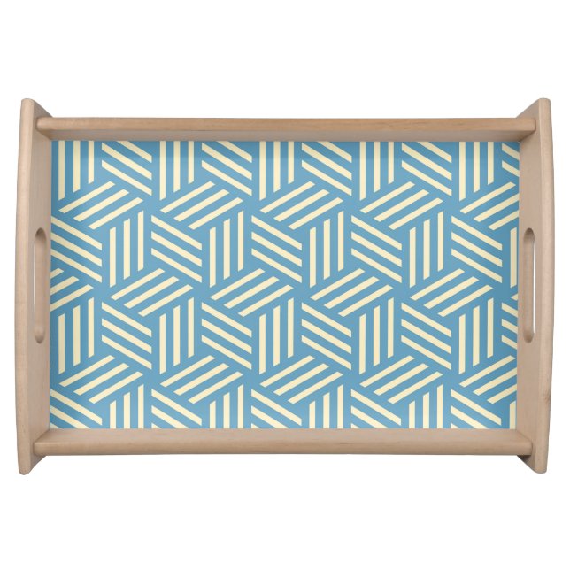 Retro Abstract Optical Illusion Cubes Pattern Blue Serving Tray (Front)