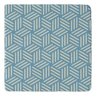 Retro Abstract Optical Illusion Cubes Pattern Blue Trivet