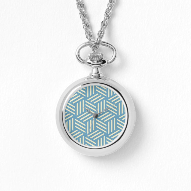 Retro Abstract Optical Illusion Cubes Pattern Blue Watch (Front)