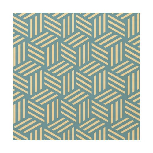 Retro Abstract Optical Illusion Cubes Pattern Blue Wood Wall Art