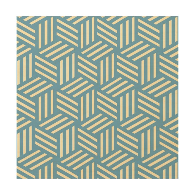 Retro Abstract Optical Illusion Cubes Pattern Blue Wood Wall Art (Front)
