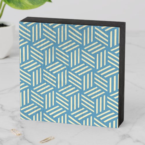 Retro Abstract Optical Illusion Cubes Pattern Blue Wooden Box Sign