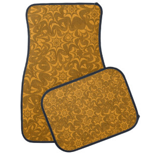 Retro Abstract Orange Floral Star Pattern Car Floor Mat