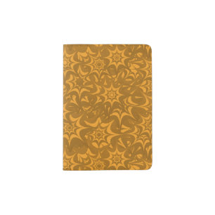 Retro Abstract Orange Floral Star Pattern Passport Holder