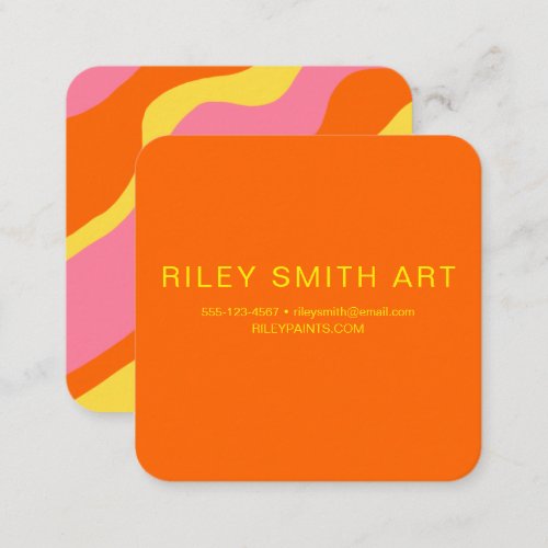 Retro Abstract Orange Yellow Pink Colorful Square Business Card