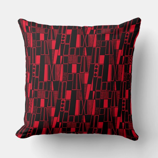 Retro Abstract Pattern 300521 - Black on Red Throw Pillow (Front)
