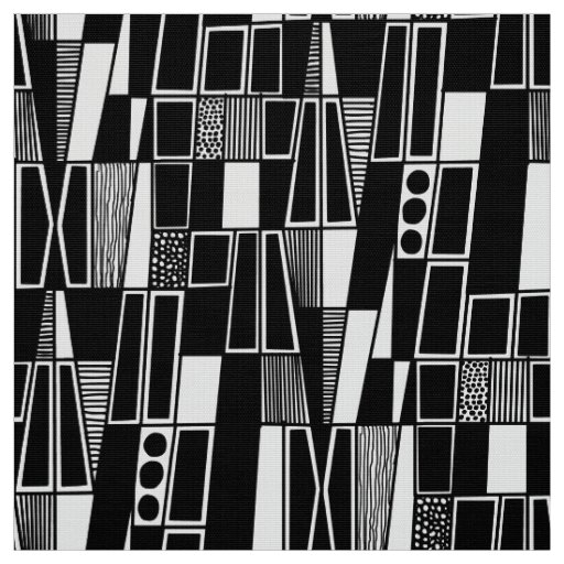 Retro Abstract Pattern 300521 - Black on White Fabric