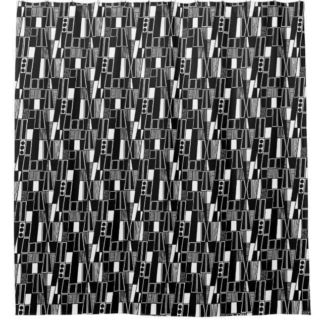 Retro Abstract Pattern 300521 - Black on White Shower Curtain (Front)