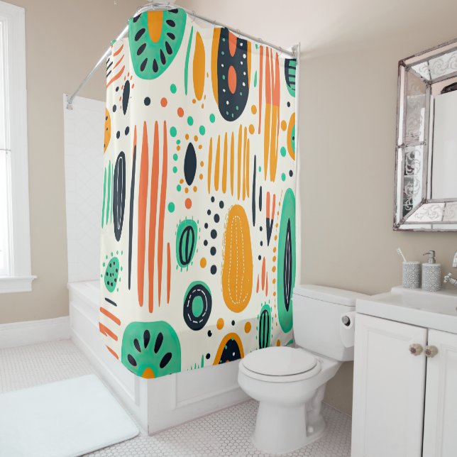 Retro Abstract Pattern Colorful BOHO Chic Shower Curtain (In Situ)