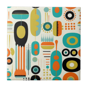 Retro Abstract Pattern Colorful Mid Century Modern Ceramic Tile