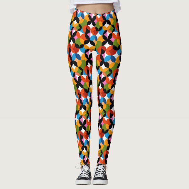 Retro Abstract Pattern Colorful Mid Century Modern Leggings (Front)