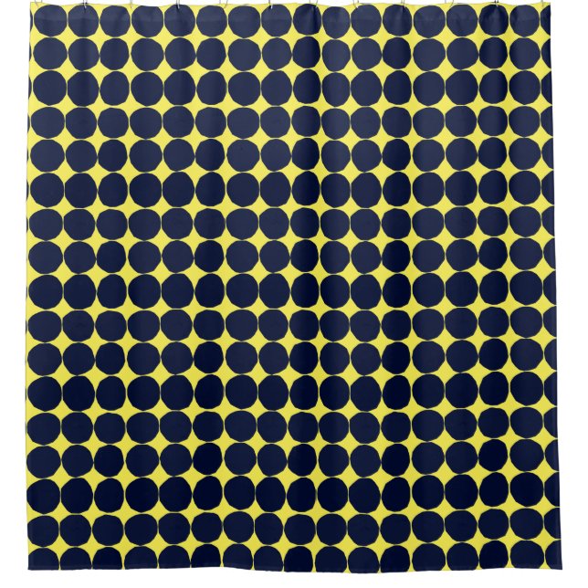 Retro Abstract Pattern Dots Black and yellow Shower Curtain (Front)