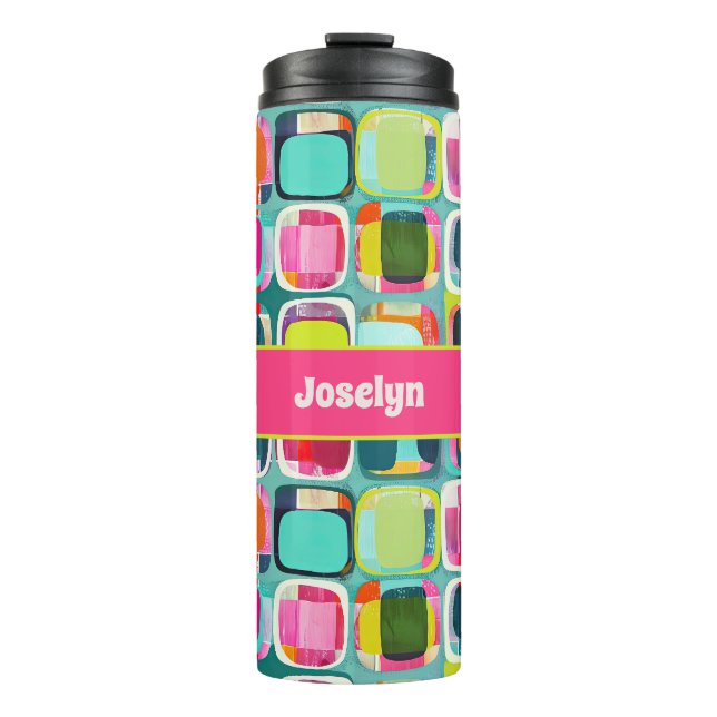 Retro Abstract Pattern with Name Colorful  Thermal Tumbler (Front)