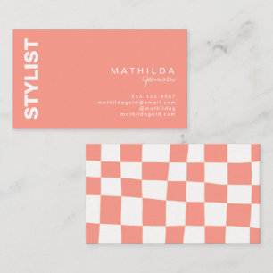 Retro Abstract Peach White Checkerboard Artsy Business Card