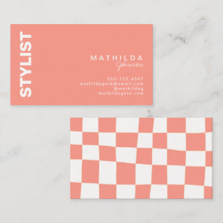 Retro Abstract Peach White Checkerboard Artsy Business Card