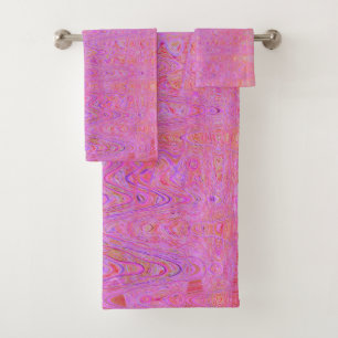 Retro Abstract Pink and Orange Squiggly Lines Bath Towel Set