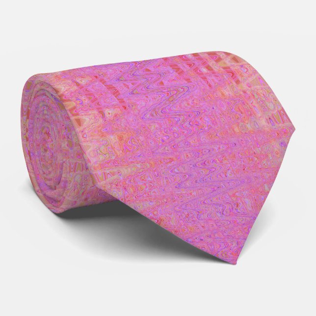 Retro Abstract Pink and Orange Squiggly Lines Neck Tie (Rolled)