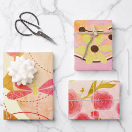 Retro abstract pink beige flower Wrapping Paper