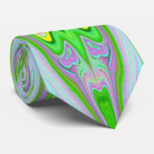 Retro Abstract Pink Lime Green and Aqua Pattern Neck Tie