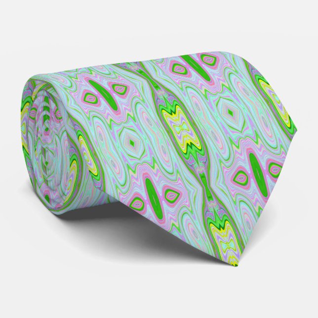 Retro Abstract Pink, Lime Green and Aqua Pattern Neck Tie (Rolled)