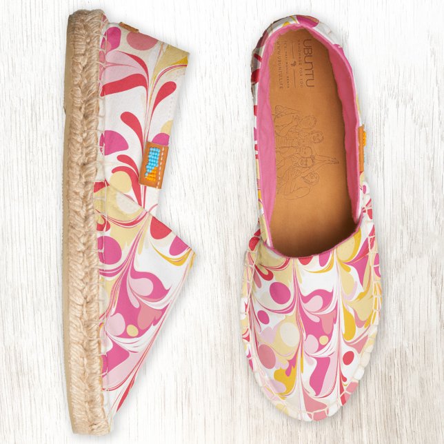 Retro Abstract Pink Orange Yellow Espadrilles (Modern retro marble pattern pink red yellow espadrilles)