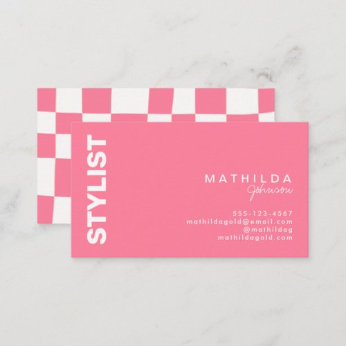 Retro Abstract Pink White Checkerboard Artsy  Business Card