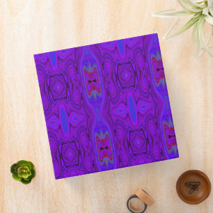 Retro Abstract Purple and Royal Blue Pattern 3 Ring Binder