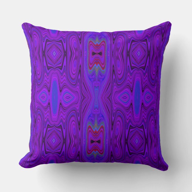 Retro Abstract Purple and Royal Blue Pattern Throw Pillow (Front)