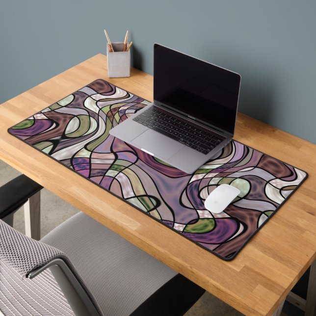 Retro Abstract Purple Violet Mosaic Art Pattern Desk Mat (Office 2)