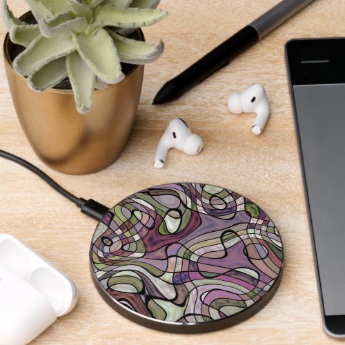 Retro Abstract Purple Violet Mosaic Art Pattern Wireless Charger