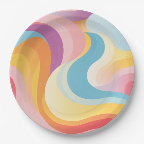 Retro Abstract Rainbow Wave Paper Plates