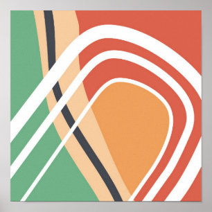 Retro abstract shapes, colorful artwork poster