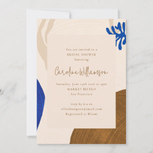 Retro Abstract Shapes Neutral Blue Bridal Shower Invitation