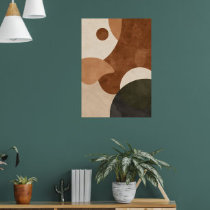 Retro Abstract Shapes Poster   Terracotta Bauhaus 