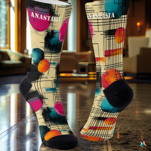 Retro Abstract Socks with Colorful Circular Design (Creator Uploaded)