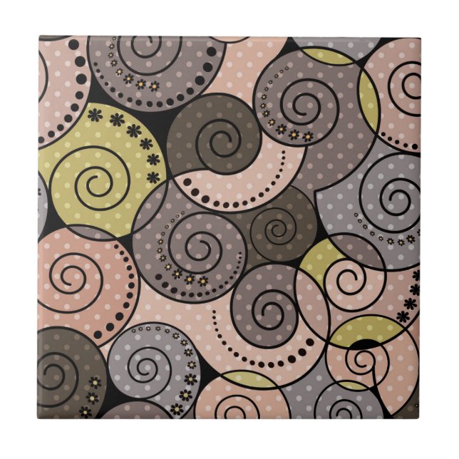 Retro, abstract , spirals ceramic tile (Front)