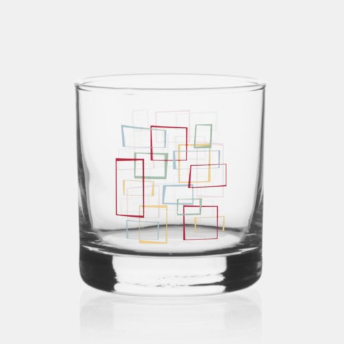 Retro Abstract Squares Red Blue Green Yellow MCM Whiskey Glass