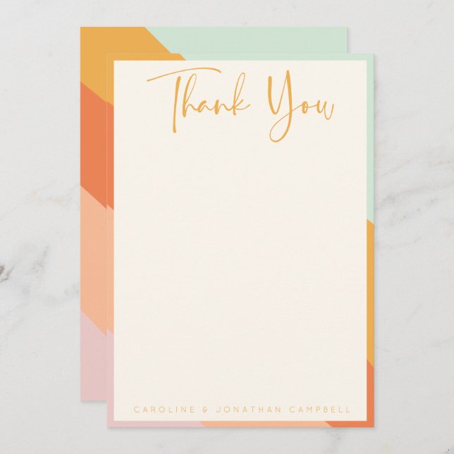 Retro Abstract Stripes Chic Custom Wedding  Thank You Card (Front/Back)
