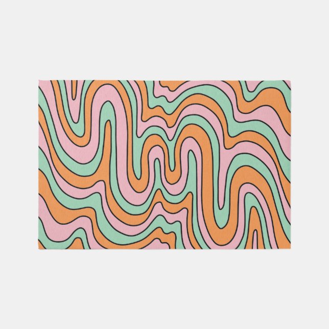 Retro Abstract Swirls Area Rug (Front)
