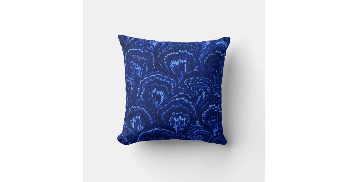 Retro Abstract Swirls Sapphire Blue Throw Pillow Zazzle